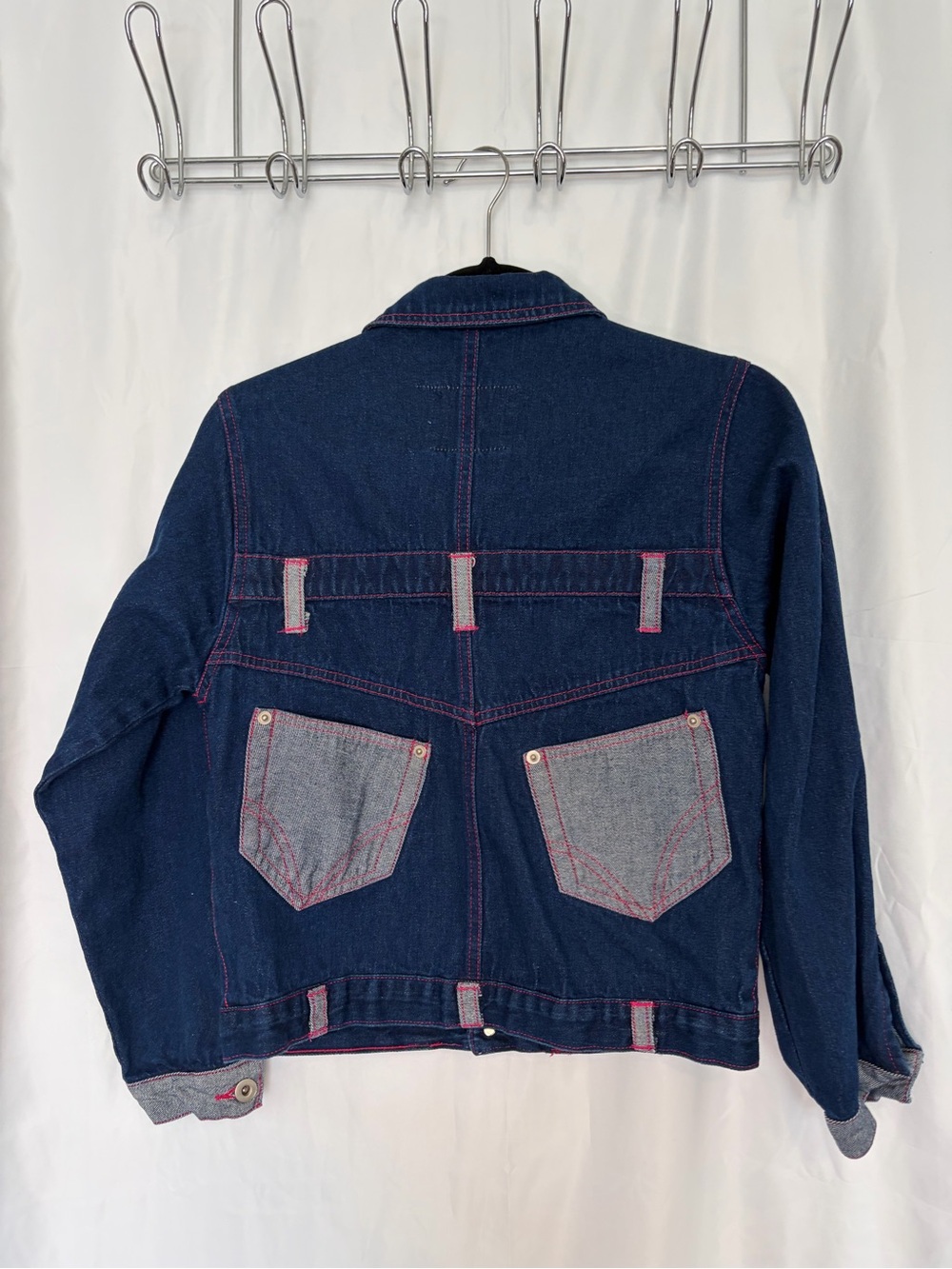 Philly Dark Indigo Denim Jacket with Pink Flower Patches - Picture 4 of 6